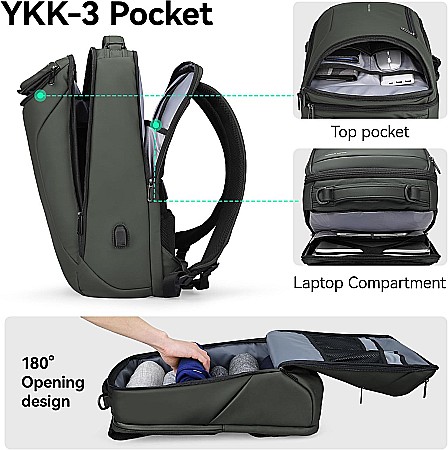 Rucsac barbati Mark Ryden Smart , Laptop de 17.3, rezist la apa, port USB, 32L, 50 x 30 x 20 cm, verde [2]