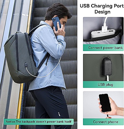 Rucsac barbati Mark Ryden Smart , Laptop de 17.3, rezist la apa, port USB, 32L, 50 x 30 x 20 cm, verde [5]