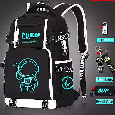 Rucsac, ghiozdan MBrands waterproof, cu design astronaut fosforescent, penar, breloc, lacat [0]