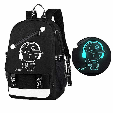 Rucsac, ghiozdan Smart, waterproof, cu design fosforescent, incarcare USB, spatiu casti, Music boy design [9]