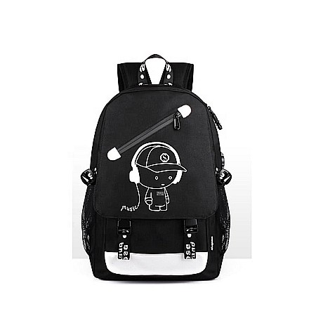 Rucsac, ghiozdan Smart, waterproof, cu design fosforescent, incarcare USB, spatiu casti, Music boy design [3]