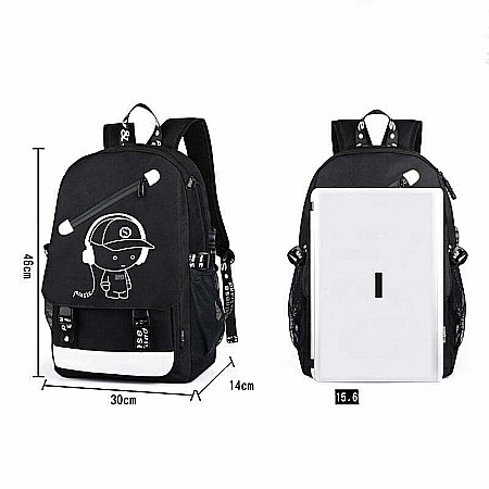 Rucsac, ghiozdan Smart, waterproof, cu design fosforescent, incarcare USB, spatiu casti, Music boy design [1]
