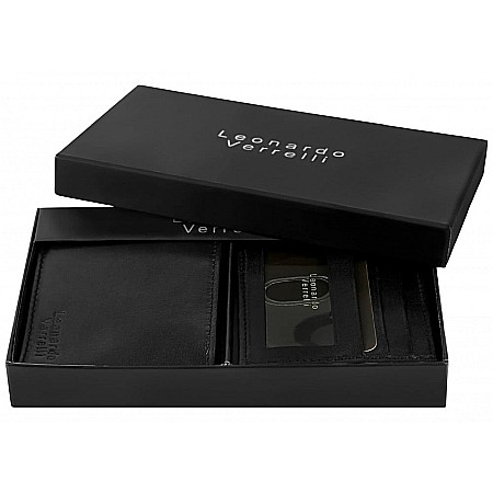 Set barbati, portofel, port card protectie RFID, negru, Leonardo Verrelli , piele [0]