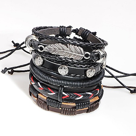 Set bratari cu multiple straturi MBrands pentru barbati, din piele naturala [2]