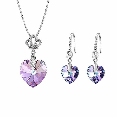 Set Colier si cercei dama MBrands Placat cu Aur Alb, cristale austria, forma inima [0]