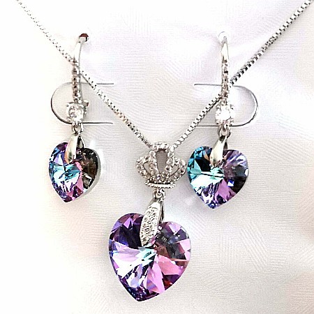 Set Colier si cercei dama MBrands Placat cu Aur Alb, cristale austria, forma inima [3]