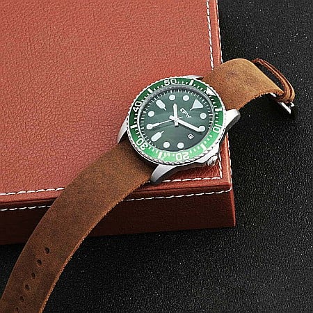 Set de barbati MBrands  ceas quartz cu data, curea din piele si bratara din piele [3]