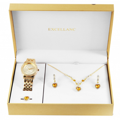 Set Excellanc de dama cu ceas. bratara, inel, cercei, colier , galben [1]