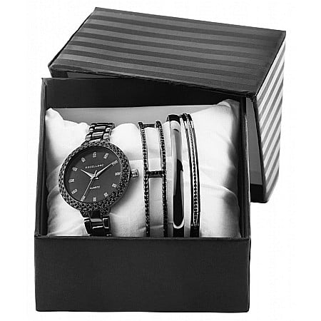 Set Excellanc de dama cu ceas si bratara, culoare negru [0]