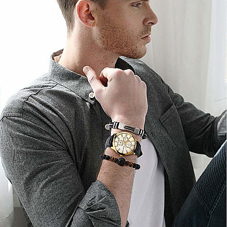 Set MBrands ceas cu bratari, barbati, curea din piele sintetica [3]