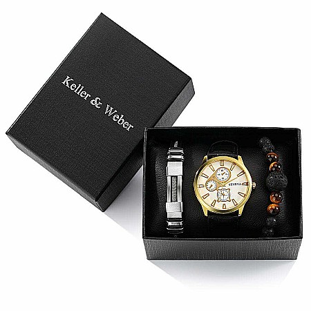 Set MBrands ceas cu bratari, barbati, curea din piele sintetica [0]