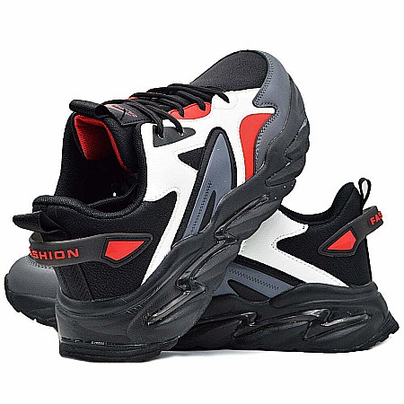 Sneakers Barbati MBrands cu talpa flexibila, din piele ecologica, negru cu rosu [3]