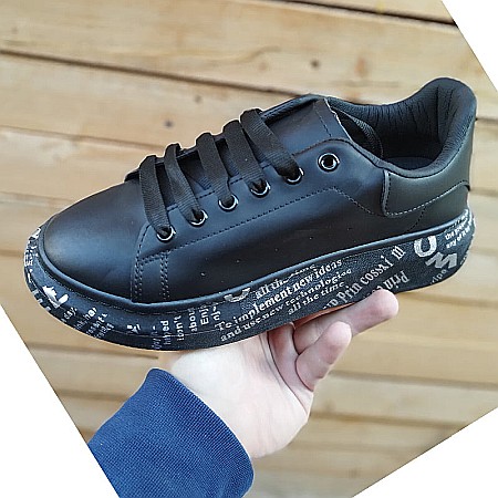 Sneakers Barbati MBrands cu talpa flexibila, din piele ecologica, negru cu scris argintiu [3]