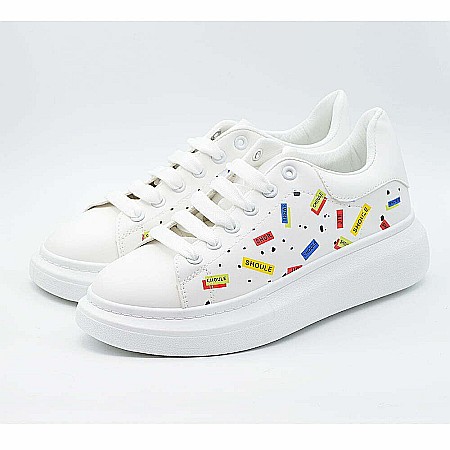 Sneakers Dama MBrands cu talpa flexibila, albi, cu model scris 20C60 [2]