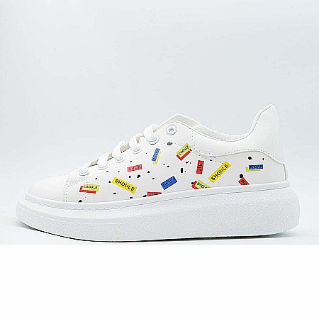 Sneakers Dama MBrands cu talpa flexibila, albi, cu model scris 20C60 [0]