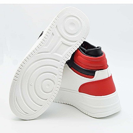 Sneakers Dama MBrands cu talpa flexibila, Hi Top, culoare alb negru rosu 22D01 [3]