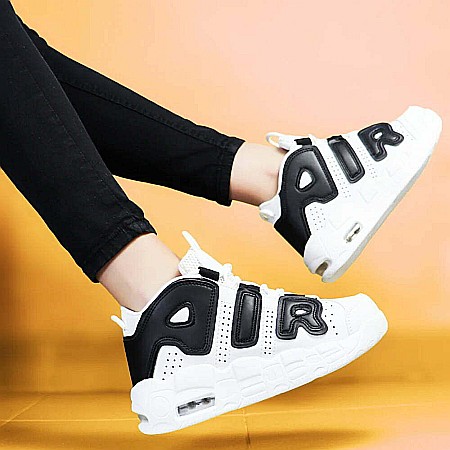 Sneakers Dama MBrands cu talpa flexibila, Hi Top, culoare alb scris negru [1]