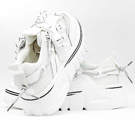 Sneakers Dama MBrands cu talpa flexibila, masiva, alb cu negru R722 [2]