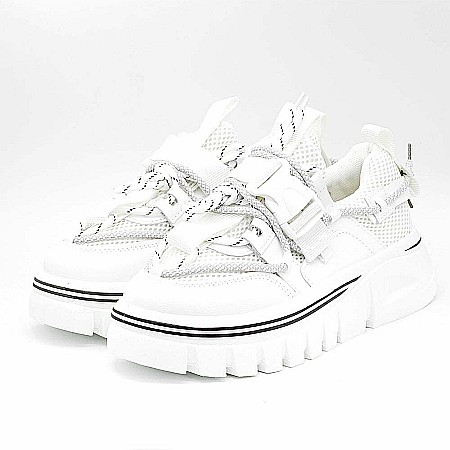 Sneakers Dama MBrands cu talpa flexibila, masiva, alb cu negru R722 [3]