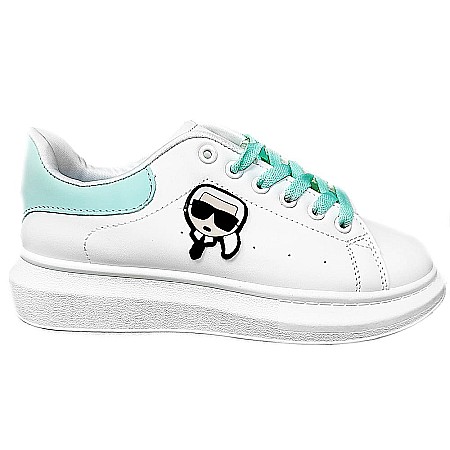 Sneakers Dama MBrands din piele ecologica, alb cu turcoaz 8615 [0]