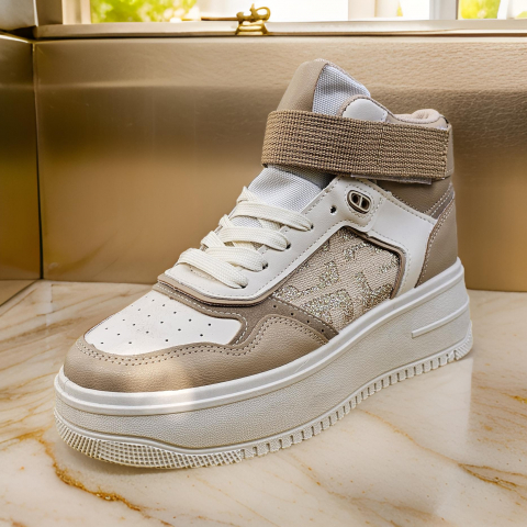 Sneakers Dama MBrands inalti, culoare crem cu maro p120 [2]