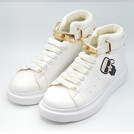 Sneakers high-top MBrands, Alb, cu catarama si lacatel, produs expus, 38 [0]