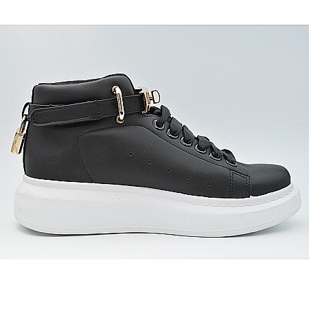 Sneakers high-top MBrands, Negru, cu catarama si lacatel [3]