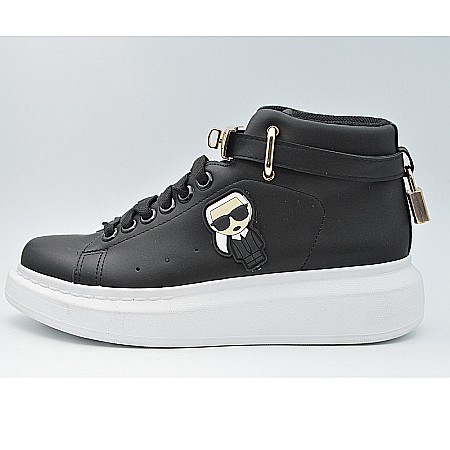 Sneakers high-top MBrands, Negru, cu catarama si lacatel [0]