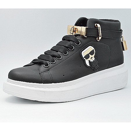 Sneakers high-top MBrands, Negru, cu catarama si lacatel [2]