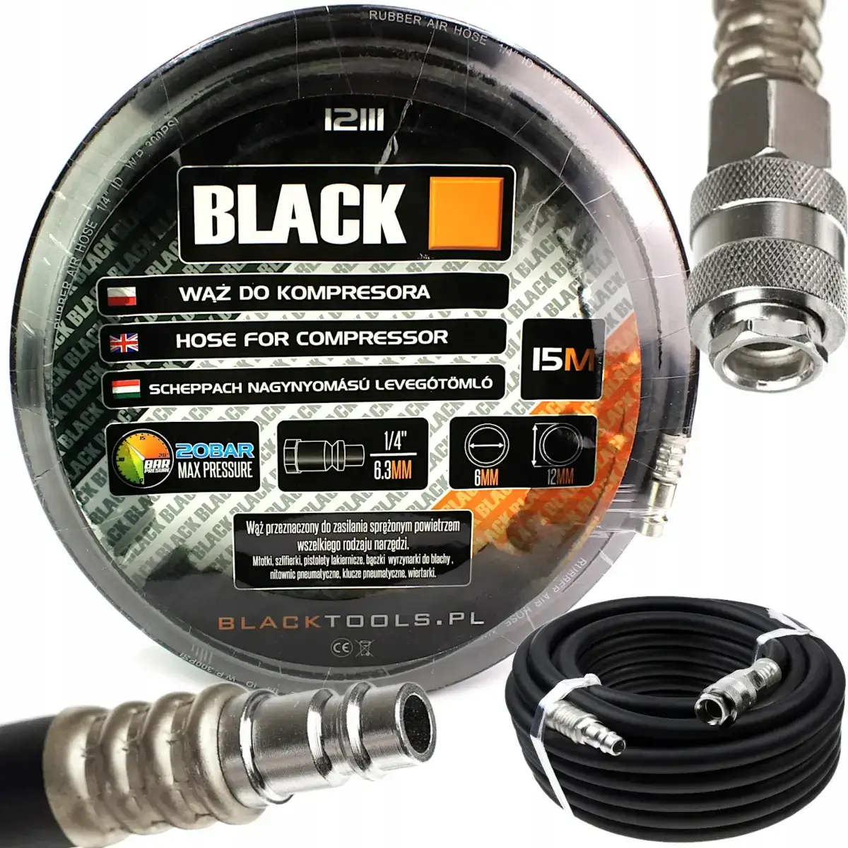 Pentru atelier - Furtun pneumatic din cauciuc 15 m Black