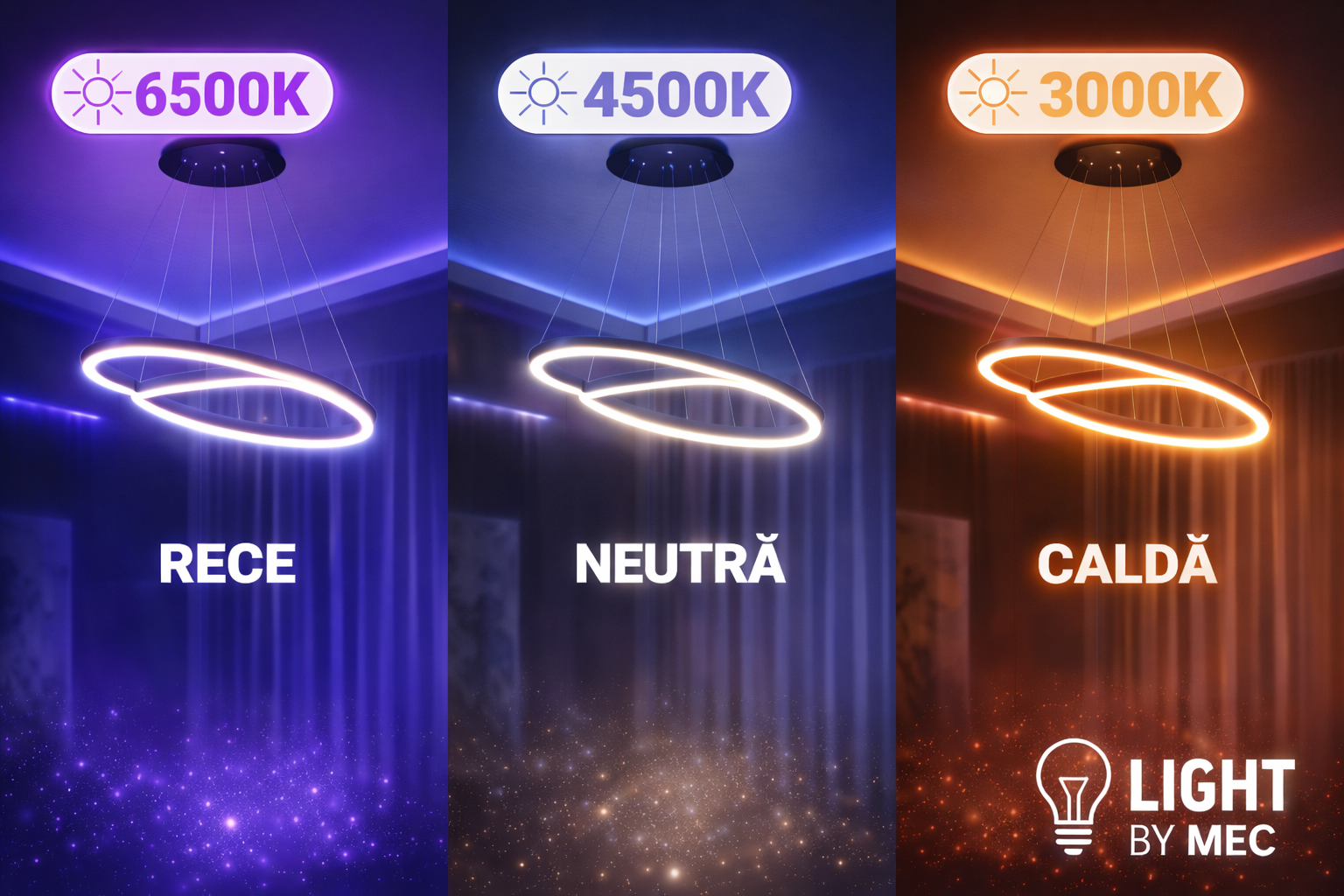 Lumina calda neutra rece lustra LED