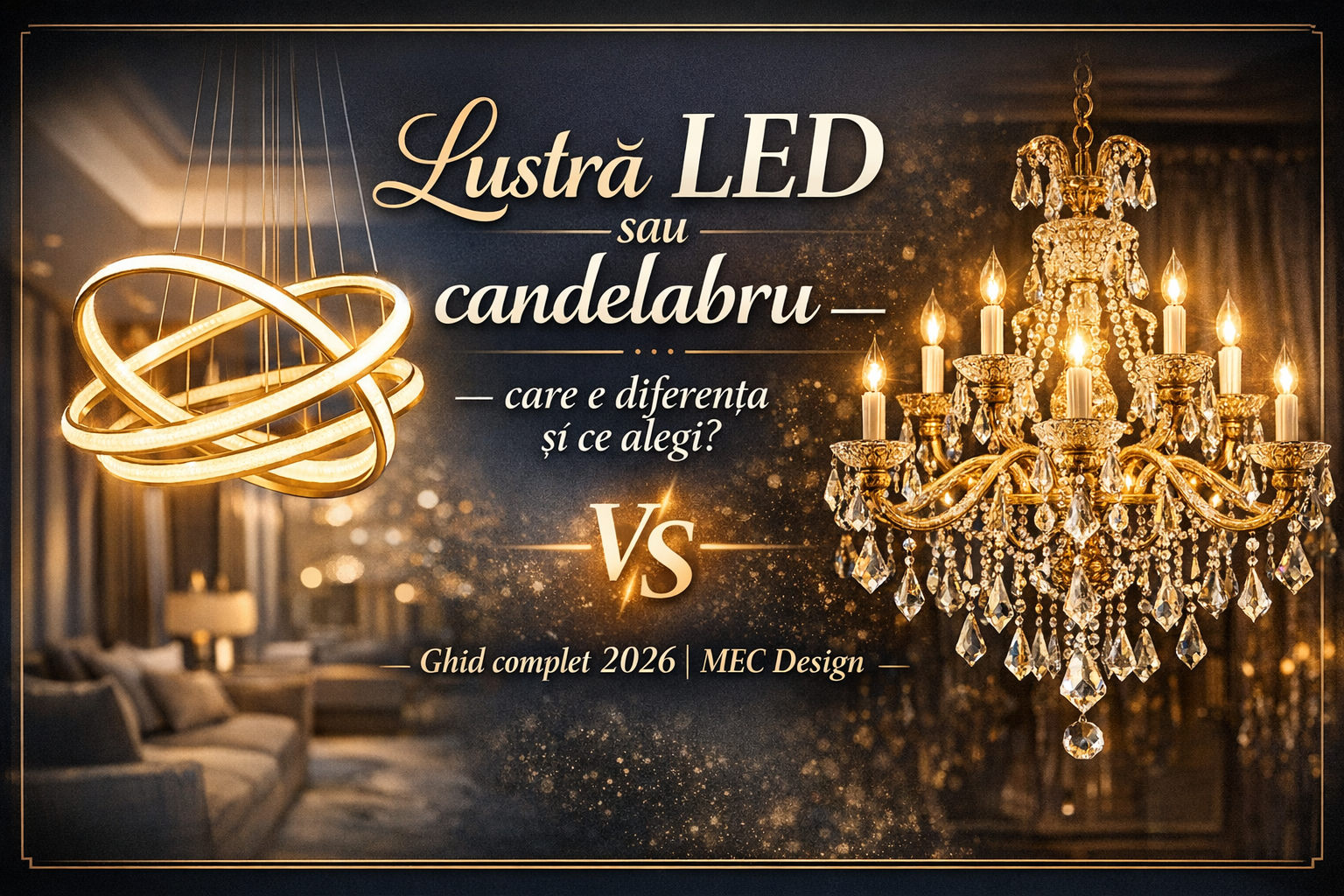 Lustră LED sau candelabru — care e diferența și ce alegi? Ghid complet 2026 | MEC Design