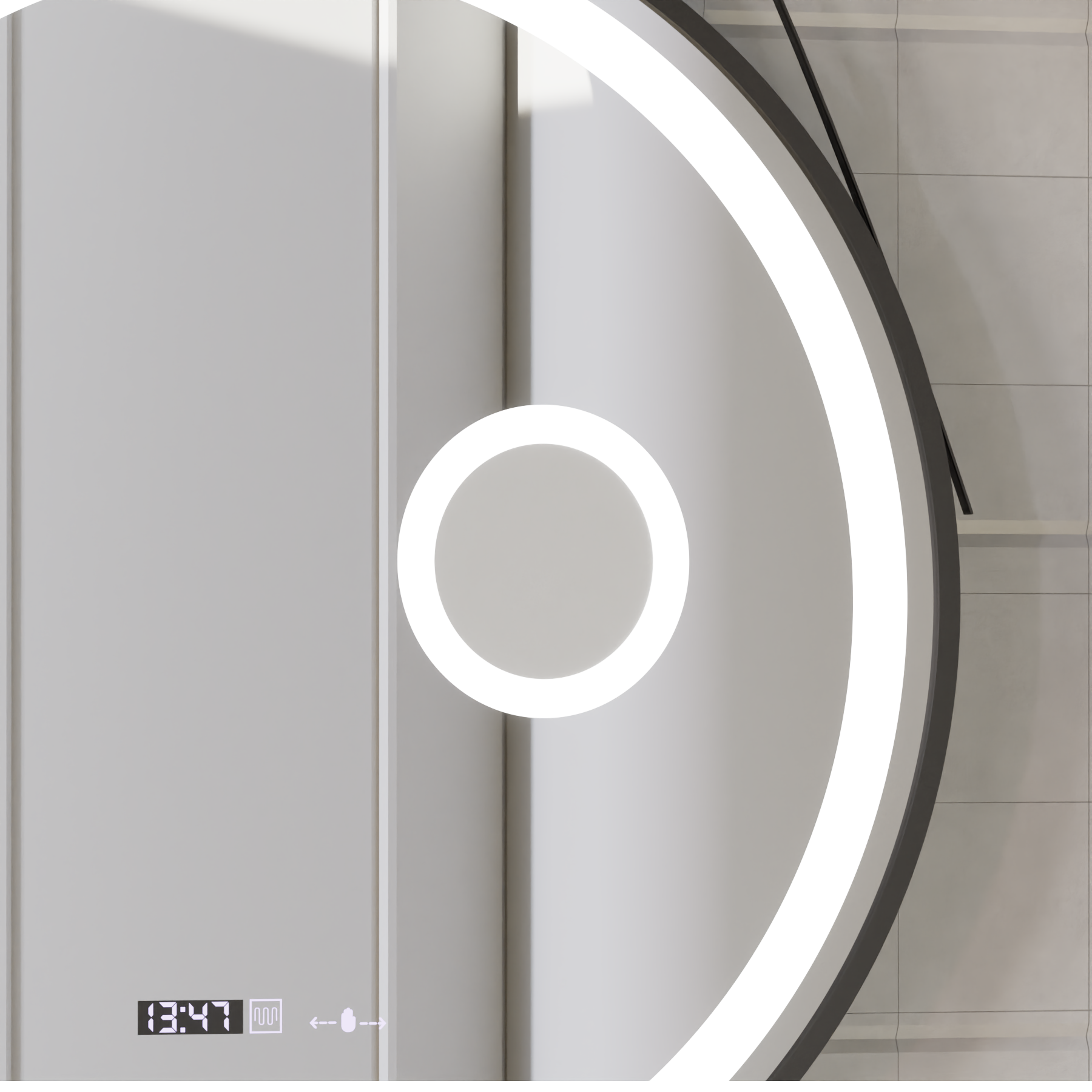 Oglinda LED rotunda 60cm cu senzor, lupa cosmetica, ceas, termometru si lumina reglabila [6]