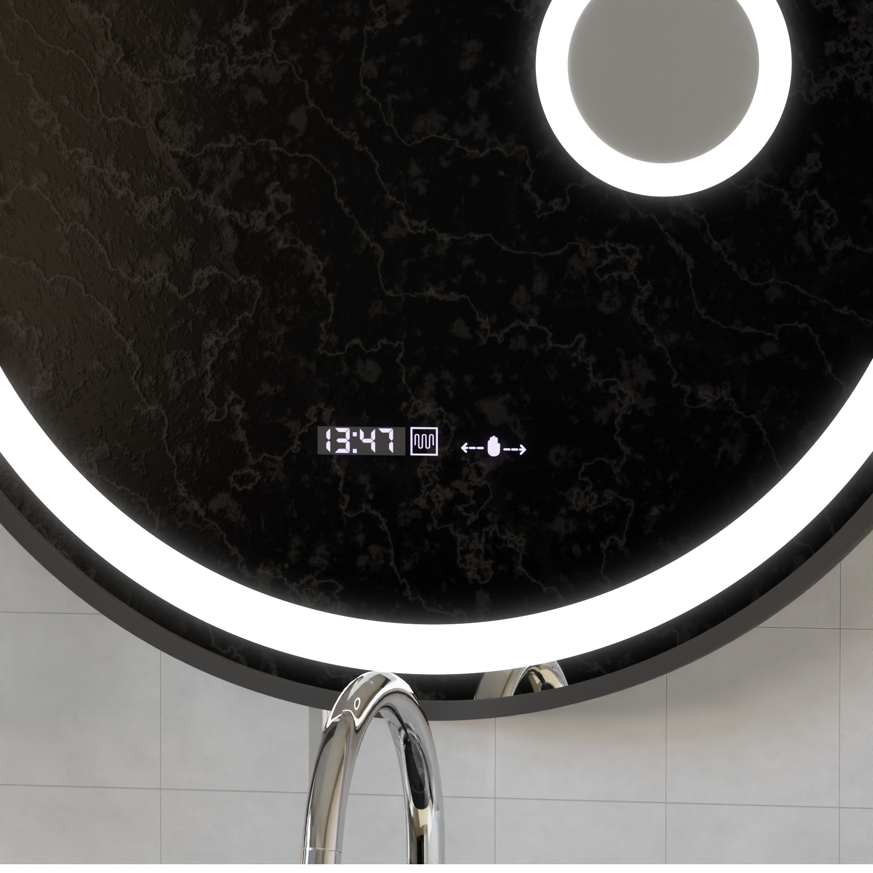 Oglinda LED rotunda 60cm cu senzor, lupa cosmetica, ceas, termometru si lumina reglabila [8]