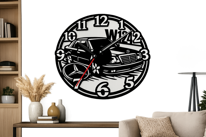 Ceas Mercedes W124 Retro din Lemn Taiat Laser – Decor Vintage pentru Pasionatii Mercedes [3]