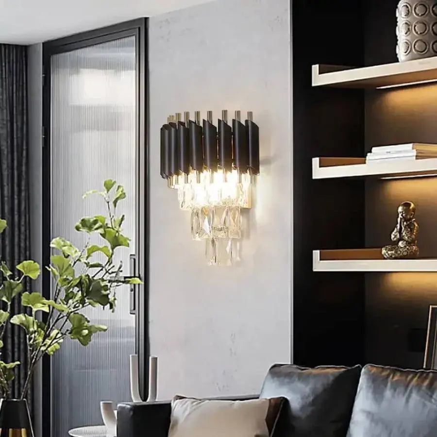 Aplica Mughi, 2*E14, Metal si Cristal, Negru si Auriu [3]
