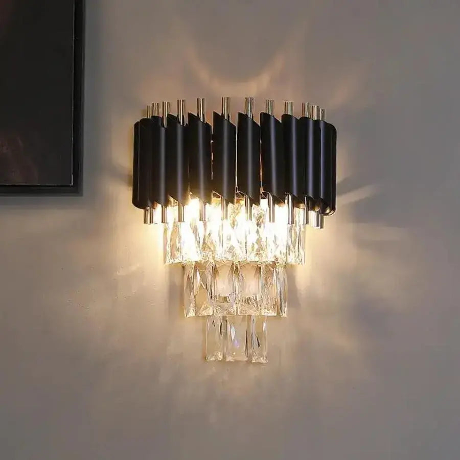 Aplica Mughi, 2*E14, Metal si Cristal, Negru si Auriu [1]