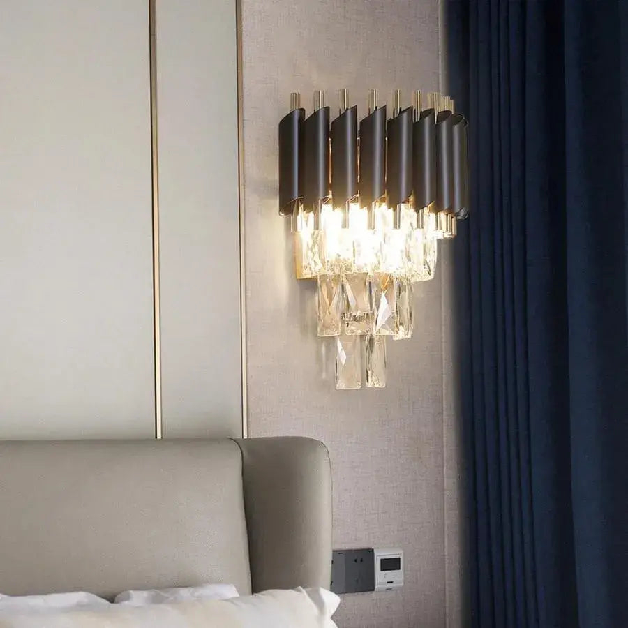 Aplica Mughi, 2*E14, Metal si Cristal, Negru si Auriu [2]