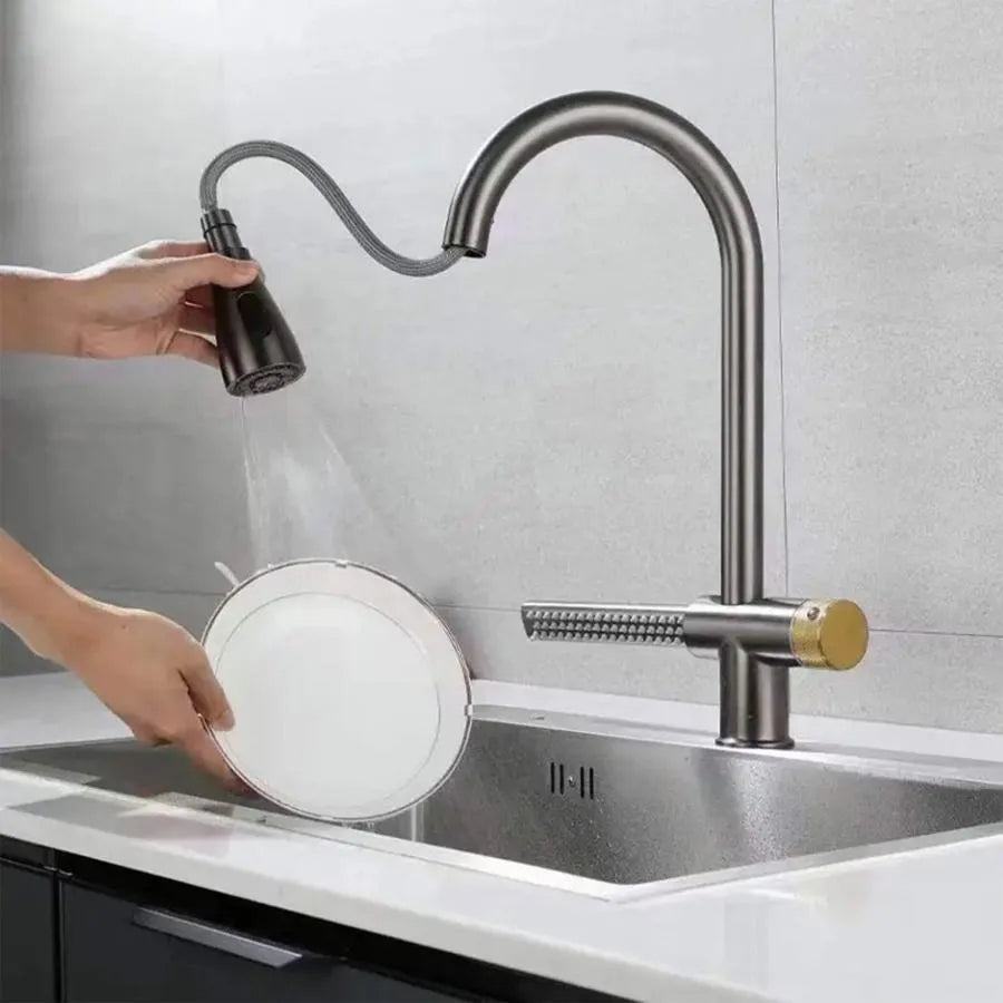 Baterie Bucatarie cu Dus Extractibil Inox Gri Cu Functie Cascada YB1500N [1]