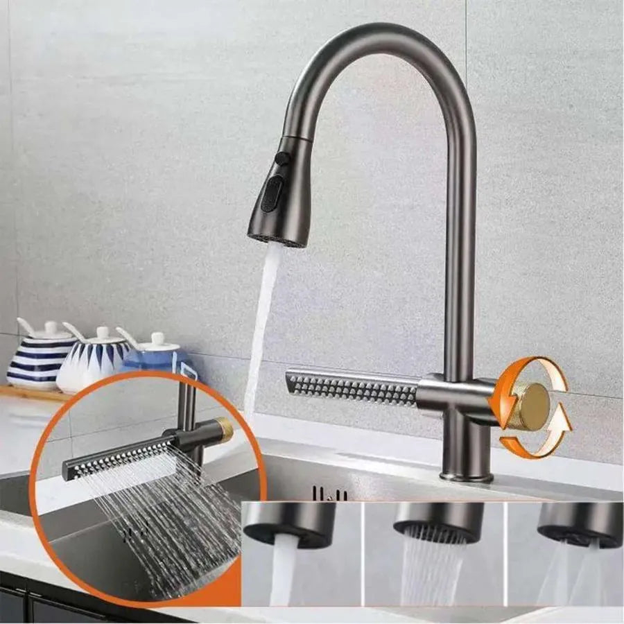 Baterie Bucatarie cu Dus Extractibil Inox Negru Cu Functie Cascada YB1500H [2]