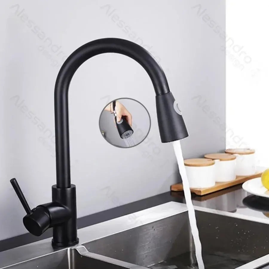 Baterie Bucatarie cu Dus Extractibil, Inox SUS304, Negru, HS003 [3]