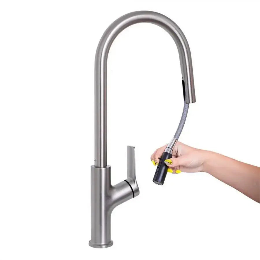 Baterie Bucatarie cu Dus Extractibil, Inox SUS304, Satinat, FJ5542 [4]
