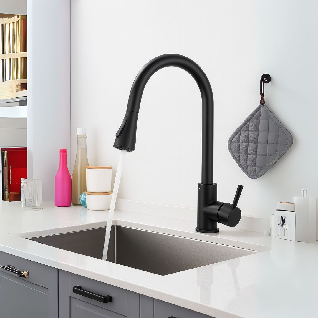 Baterie Bucatarie cu Dus Extractibil, Pipa cu Touch pentru Pornire/Oprire, Inox SUS304, Negru, CF/TOUCH/2 [2]