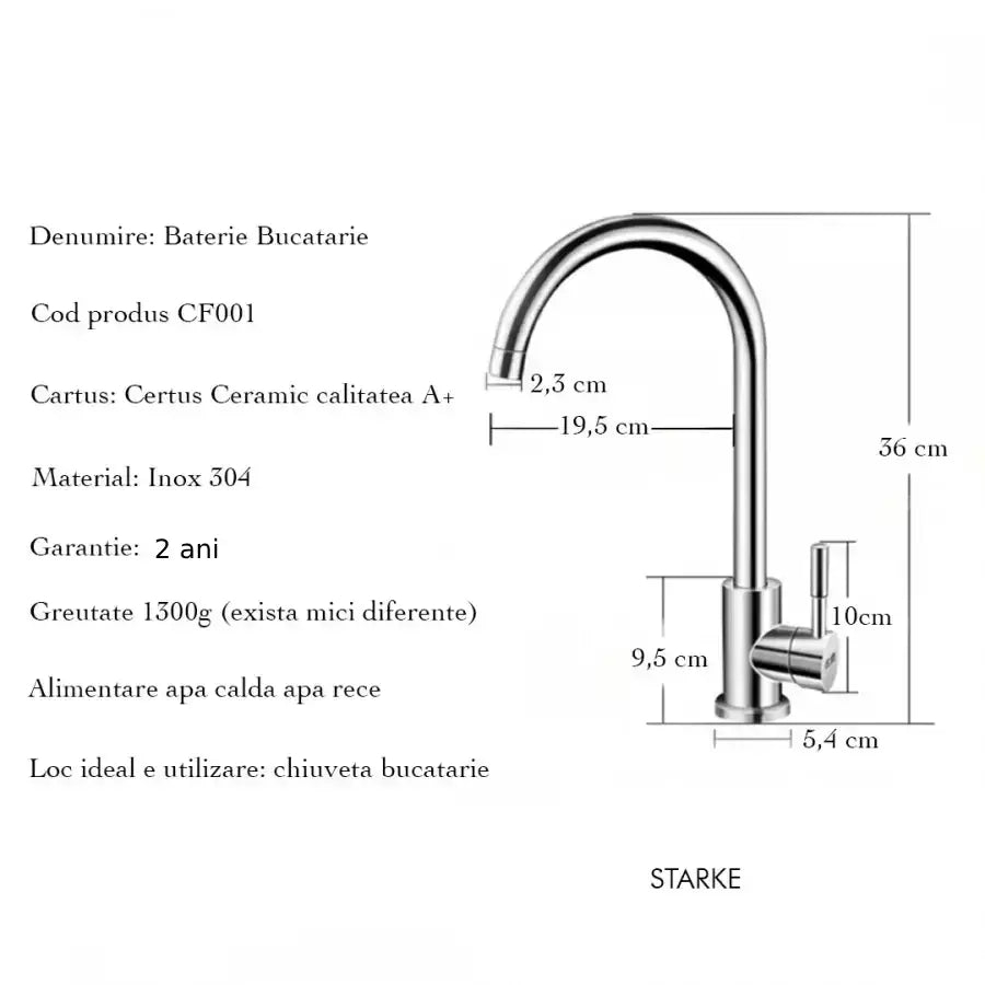 Baterie Bucatarie Monocomanda Pipa Pivotanta Cartus Ceramic Inox Satinat Racorduri Kit Fixare Incluse CF001 [3]