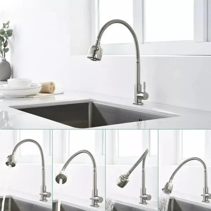 Baterie Bucatarie Pipa Flexibila 2 Jeturi Cartus Ceramic Inox Satinat Racorduri Incluse CF031 [2]