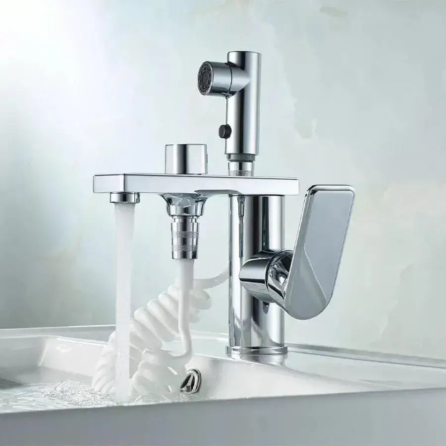 Baterie lavoar multifunctionala cu dus extractabil, finisaj crom lucios, design modern [1]