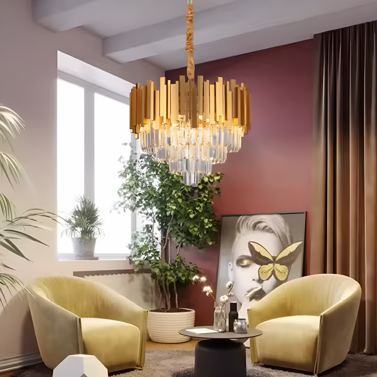 Candelabru BLOIS Nobile, Diametru 40cm, 5x E14 Auriu, Inaltime Reglabila [1]
