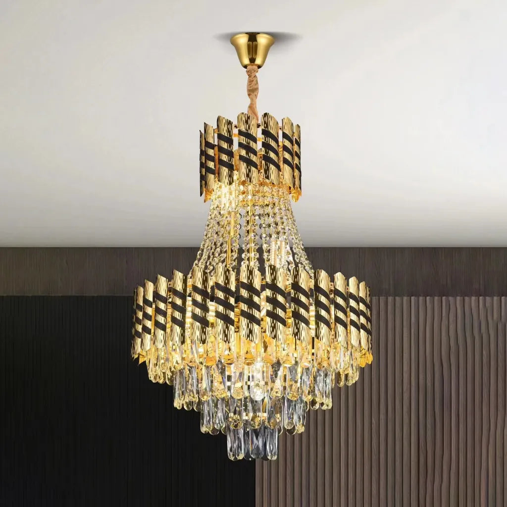 Candelabru Cristal 9XE14 Nardo Auriu, 50 cm latime, 70 cm inaltime [1]
