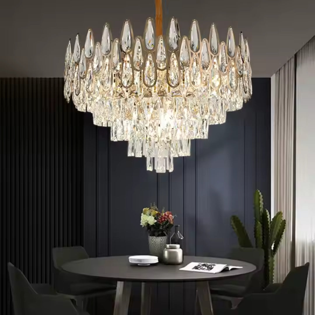 Candelabru Cristal ALHAMBRA Eleganza 8x E14, Diametru 49cm, Auriu Lucios, Inaltime Reglabila [1]