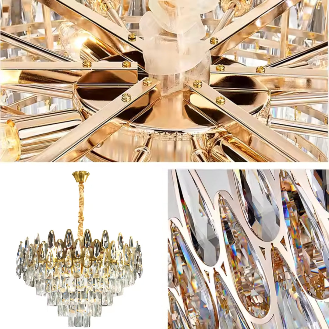 Candelabru Cristal ALHAMBRA Eleganza 8x E14, Diametru 49cm, Auriu Lucios, Inaltime Reglabila [2]